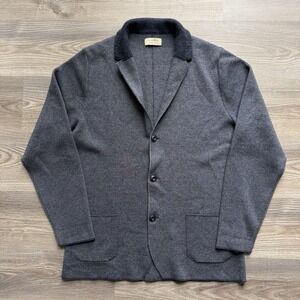 Falconeri Knit Jacket Cardigan Blue Merino Wool Pockets Made In Italy XXL $415